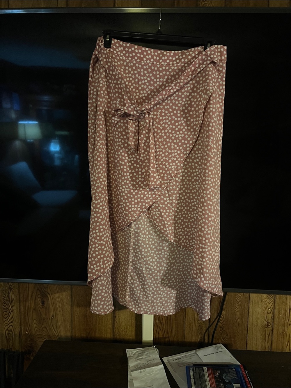 Pink Polka Dot Wrap Midi Skirt